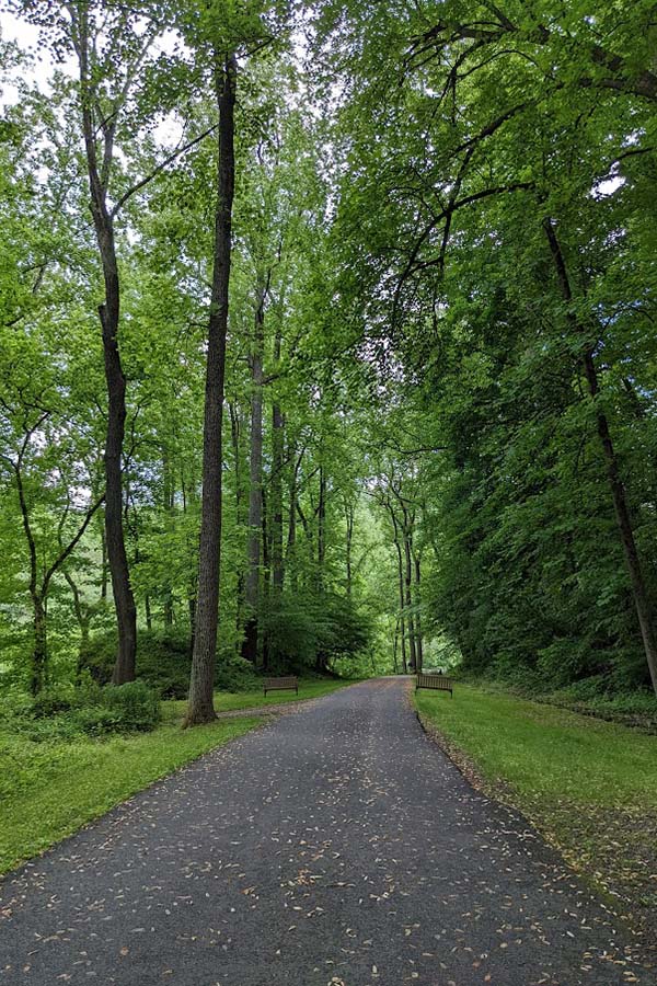 The traThe scenic trail along the Brandywine River to the powder yard at the Hagley Museum.il along the Brandywine River to the powder yard at the Hagley Museum.