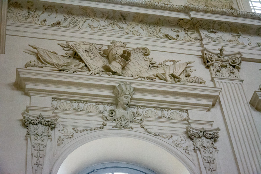 A close up of the details of the grand stairway in Schloss Schleissheim.