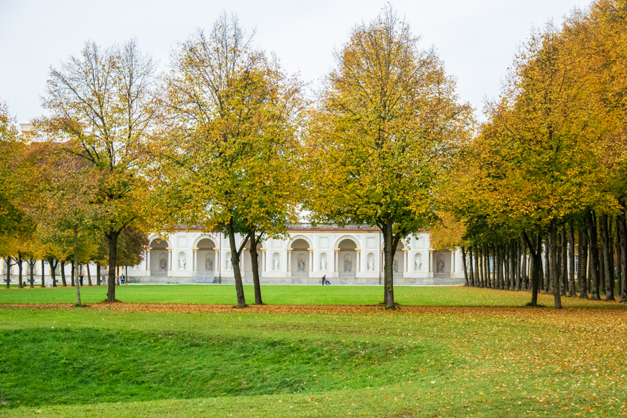 Looking across the Hofgarten towards Neues Schloss Schleissheim.