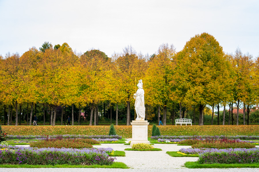 The formal gardens, or Hofgarten, at Schloss Schleissheim in autumn.