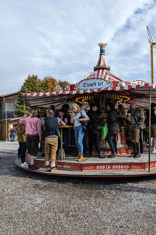 A rotating drinks carousel at the Bavarian beer festival in Aying, Germany.