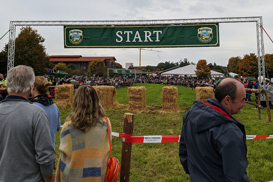 Race fans line the make shift race track for the ox races.