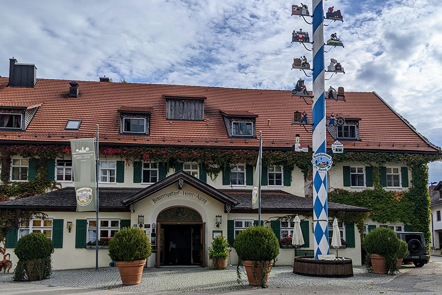 All is quiet at the Brauereigasthof Hotel Aying during the beer festival.