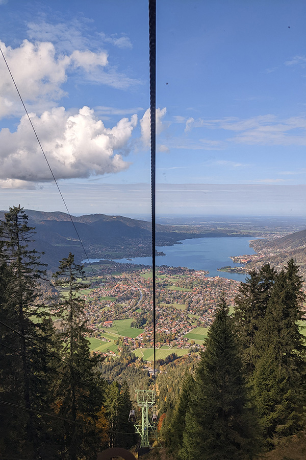 A ten minute cable car ride ushers visitors to the top of the Wallberg in the Bavarian Alps.