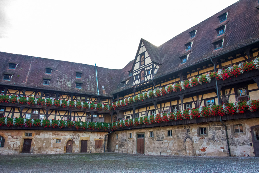 The old palace, or Alte hofhaltung, in Bamberg is a mix of half-timber and stone.