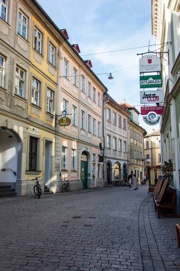 A typical street scene in Bamberg, Germany.