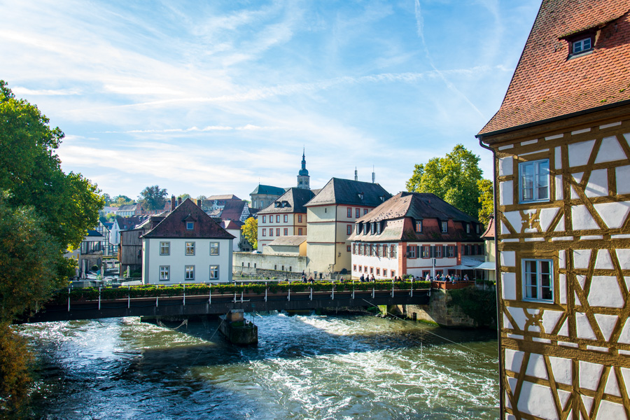 A view of Geyerswörthsteg, nearby to the main bridge into the Bamberg Altstadt.