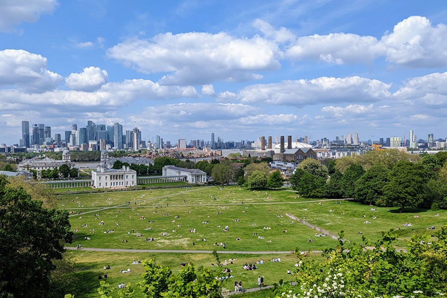 A view from atop the hill in Greenwich Park at the Royal Observatory.