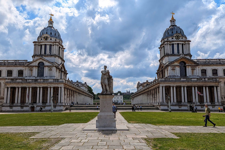 The Old Naval College is home to the Painted Hall, a skittle alley, chapel, and more.