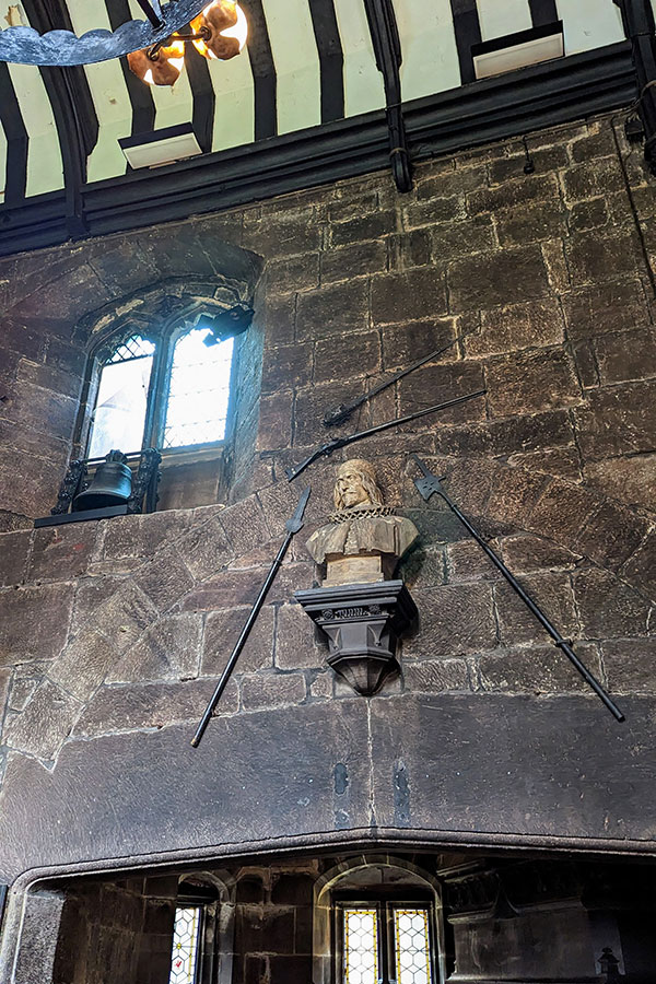 The Baronial Hall at Chetham's Library features high ceilings above stone walls.