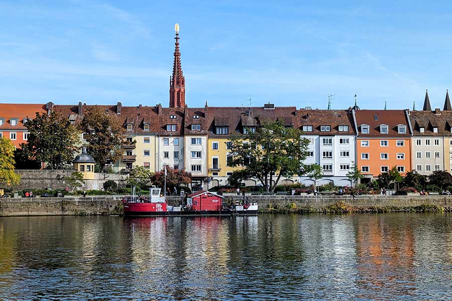 The colorful waterfront at Würzburg, Germany.