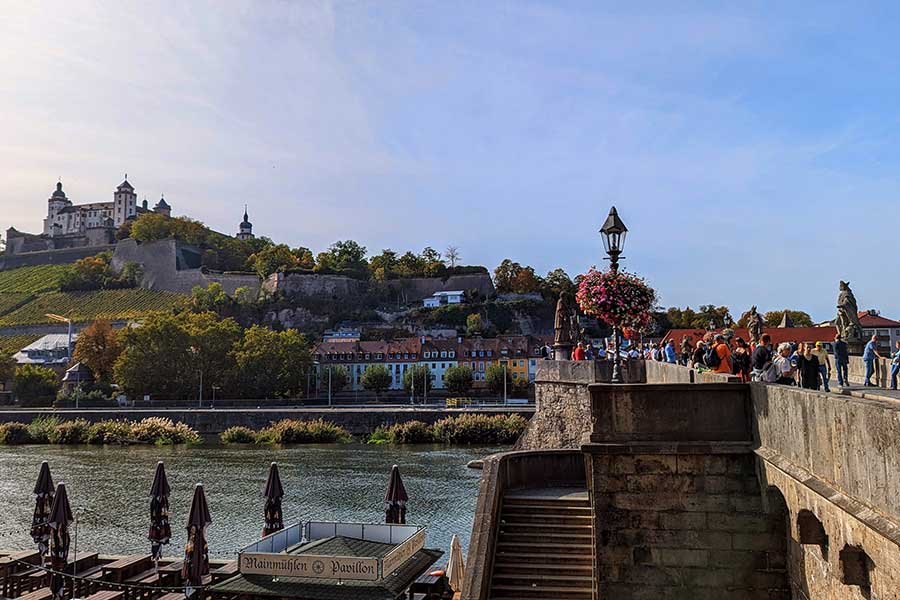 The Alte Mainbrücke, or Old Main Bridge, in Würzburg is a popular gathering place.