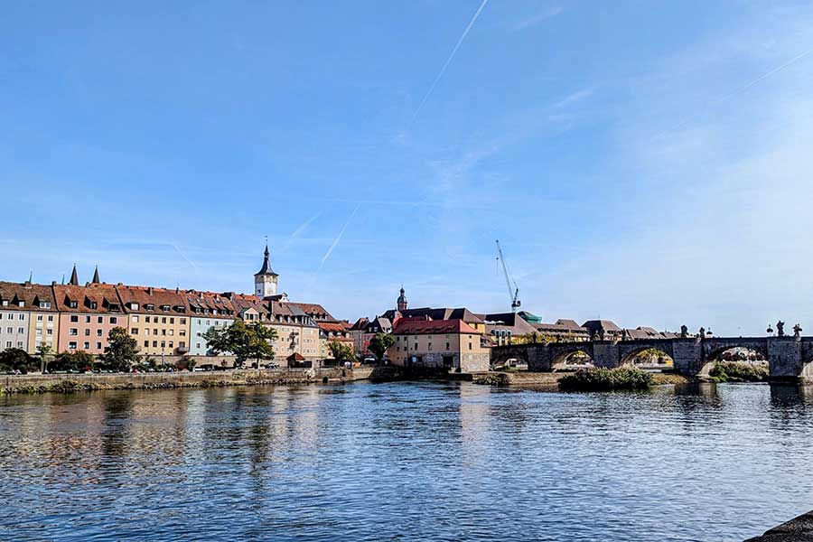 The Old Main Bridge spans the Main River in Würzburg and leads to the Altstadt.