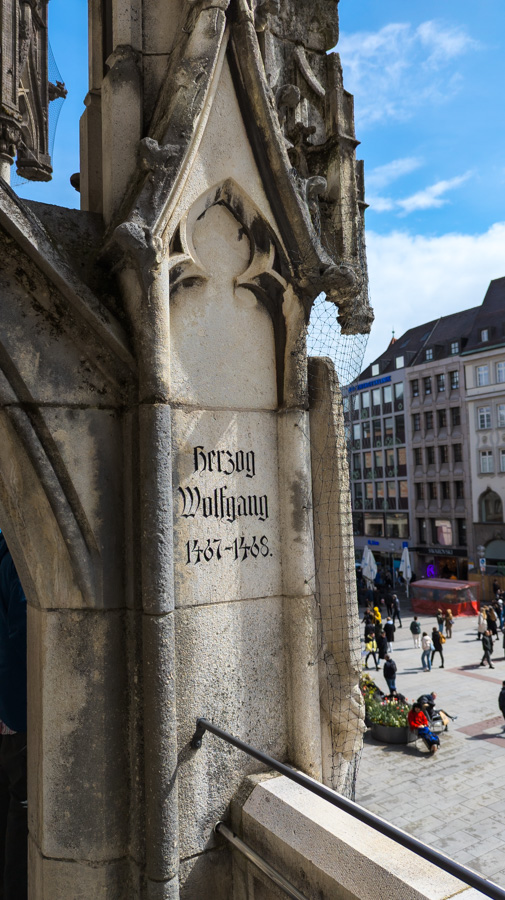 Stonework details on the Munich New Town Hall Balcony.