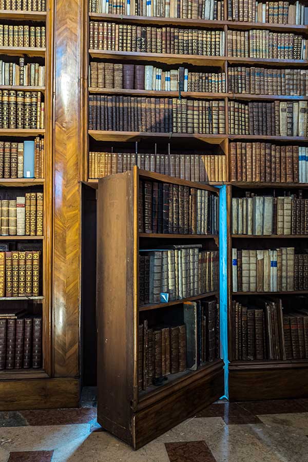 A secret door amongst the bookcases of the State Hall of the Austrian National Library.