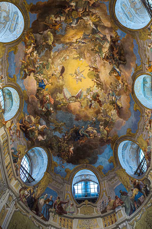 Court artist Danial Gran spent four years creating the frescoes that cover the ceiling of the hall.