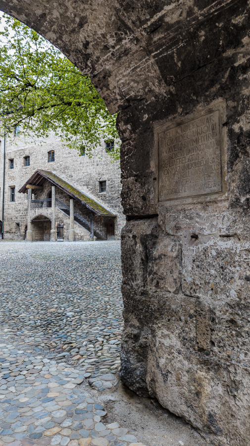 A close up of the stone walls of Burghausen Castle.