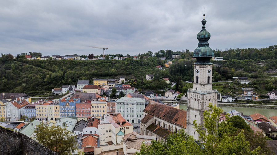 The view of the surrounding towns from atop Burghausen Castle.