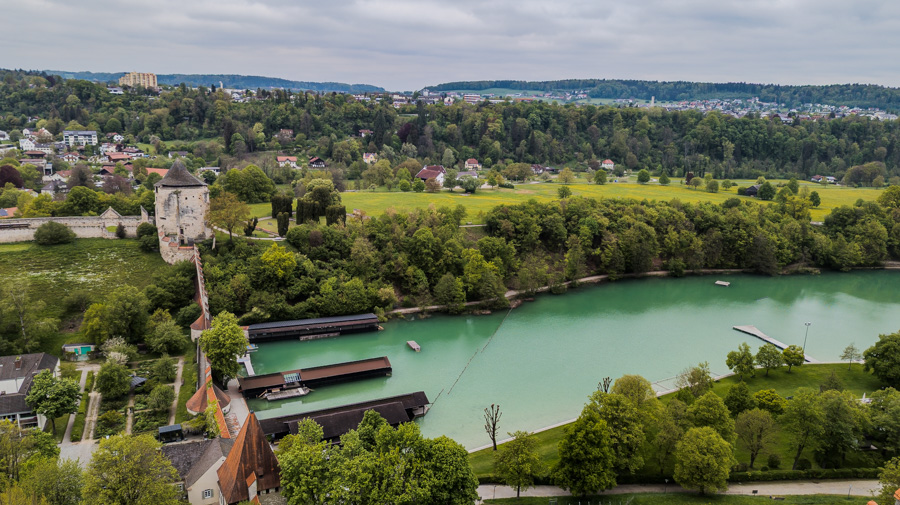 A view of the Wöhrsee Lake from the Burghausen Castle viewing platform.