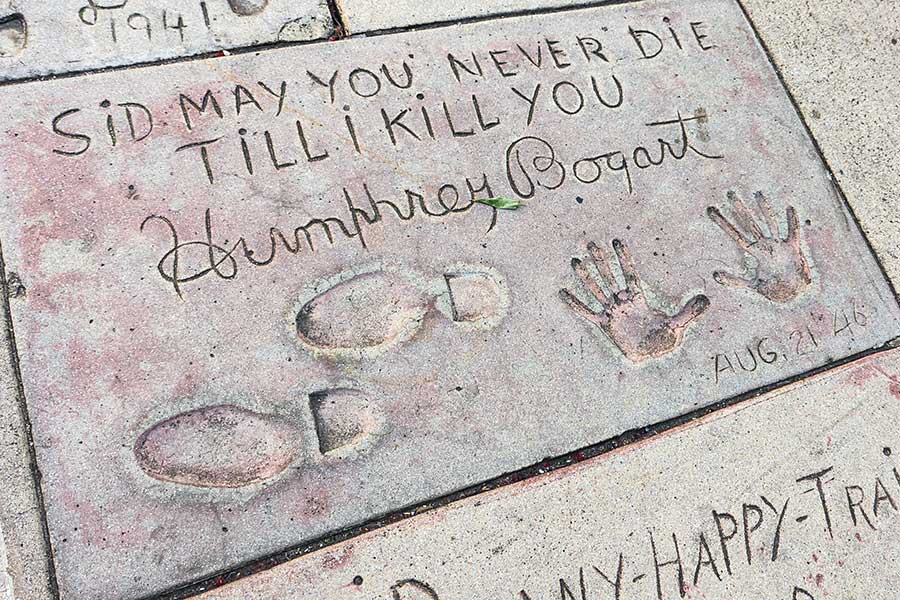 Humphrey Bogart's handprints at the TCL Chinese Theatre in Los Angeles on Hollywood Boulevard.