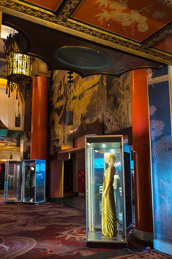 Film costumes on display in the lobby at the TCL Chinese Theatre.