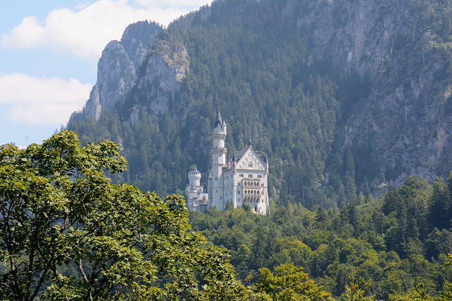 View of Neuschwanstein Castle from nearby Hohenschwangau Castle.