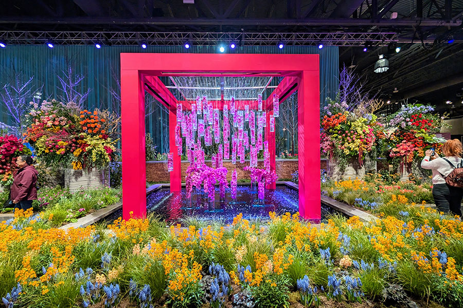 The striking entrance garden at the PHS Philadelphia Flower Show 2025.